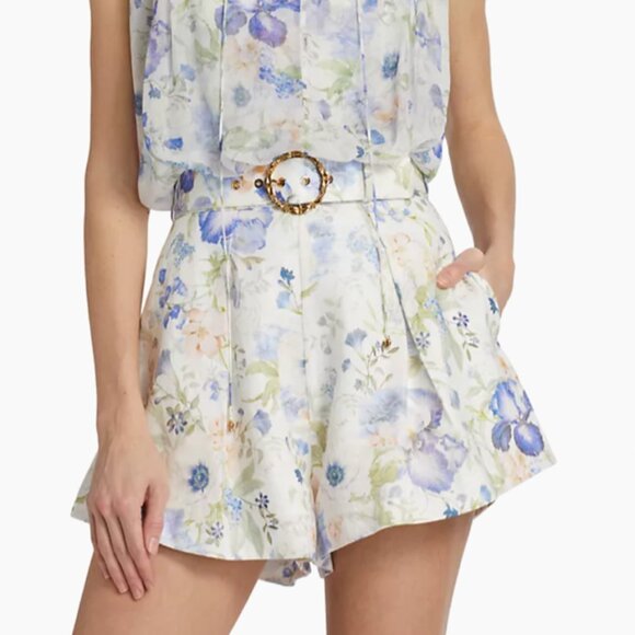 SOLD!!! Zimmermann Natura Frilled Tank + Tuck Shorts Set in Blue Garden Print - Picture 3 of 13